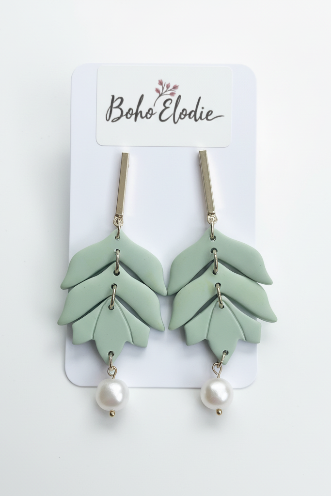 Sage Leaf Pearl Earrings