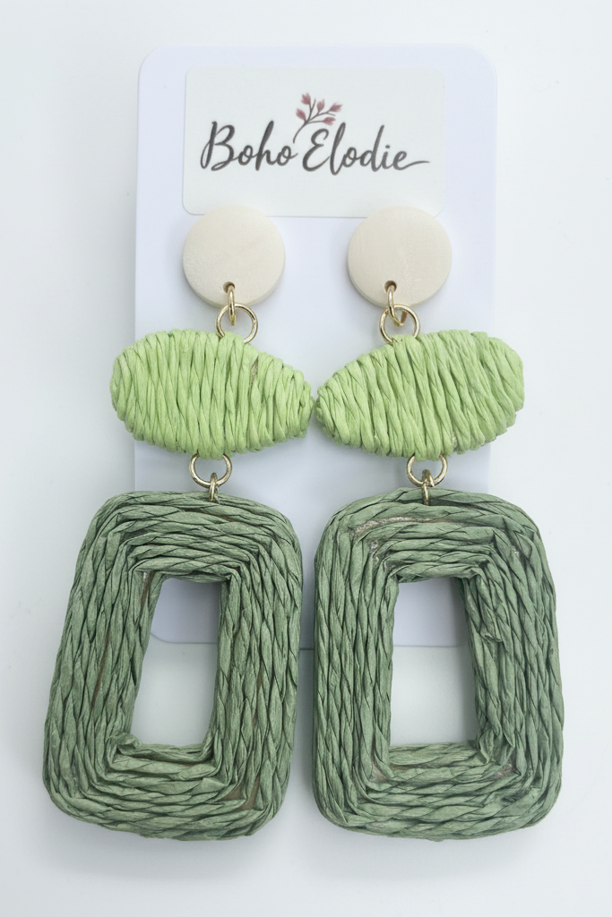 Sage Woven Earrings with Logo