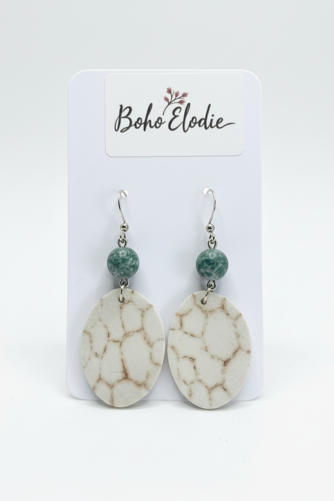 White Marble Earrings with Logo